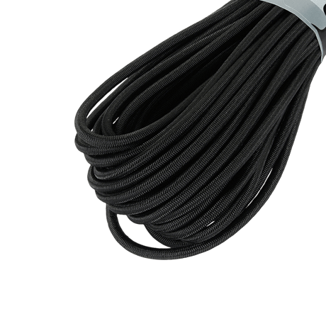 M-Tac Paracord Shock-Cord 15m, svart elastisk snor ideell for militært bruk og friluftsliv, multifunksjonell og robust design