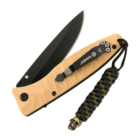 M-Tac Knife Lanyard Helix Skull flettet paracord-lanyard med kniv og dødningehode-anheng.