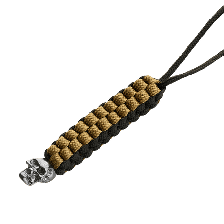 M-Tac Knife Lanyard Cuboid Skull i flettet paracord med dekorativ kranieperle i svart og tan design.