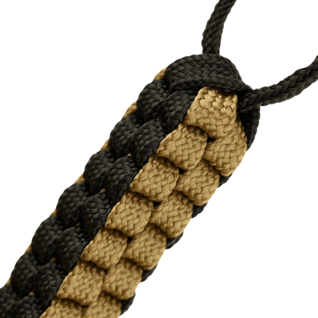 M-Tac Knife Lanyard Cuboid Skull i flettet paracord med Cuboid Skull-perle, svart og beige design, praktisk til kniver.