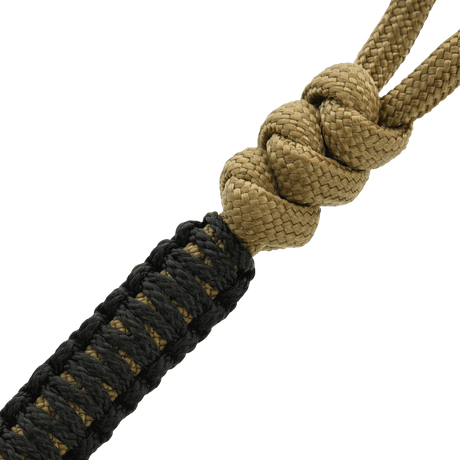 M-Tac Ninja Ver.2 Lanyard i svart og tan flettet paracord, perfekt for kniver og annet utstyr.