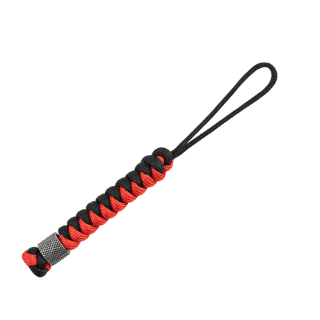 M-Tac Viper Cylindre Lanyard Stainless Steel med coiled paracord og skandinavisk perle, praktisk for kniver, svart-rødt design.