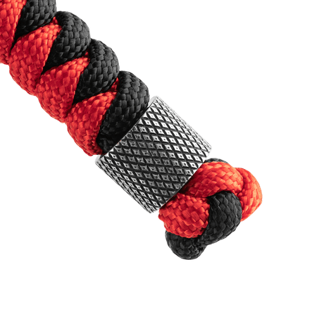 M-Tac Viper Cylindre Lanyard Stainless Steel i rød og svart paracord med skandinavisk perledesign til kniver og utstyr.