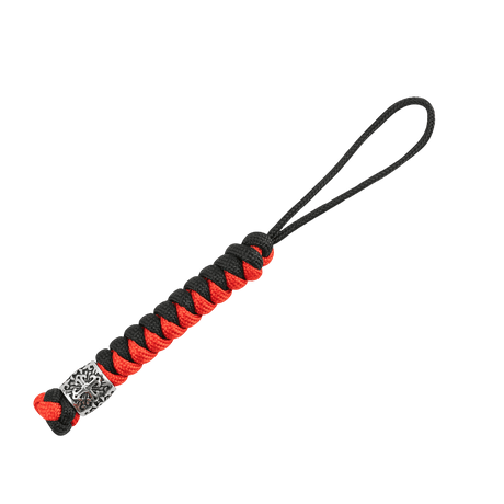 Rød og svart M-Tac Viper Lanyard Scandinavian i flettet paracord med Viper-perle. Perfekt for kniver og små verktøy.