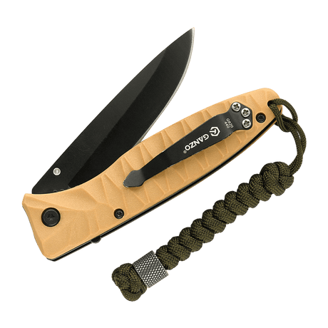 Sammenfoldet kniv med M-Tac Viper Lanyard Stainless Steel i rustfritt stål og flettet paracord for rask tilgang og stilfullt utseende.