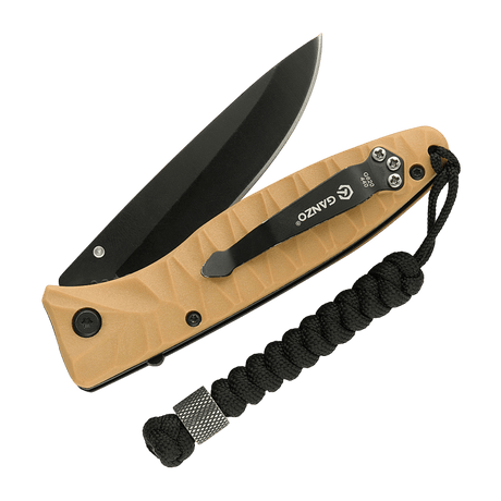 M-Tac Viper Lanyard Stainless Steel med flettet paracord, ideell for rask tilgang til kniv, fremhevet med Viper-perle i rustfritt stål.