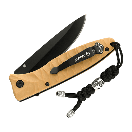 M-Tac Zeus Stainless Steel Lanyard med flettet paracord og perle festet til en kniv for rask tilgang og funksjonell bruk.