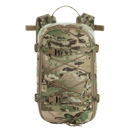 M-Tac ryggsekk Sturm Elite Gen.II i kamuflasje med MOLLE-system og elastisk snøring, perfekt for feltturer og eventyr.