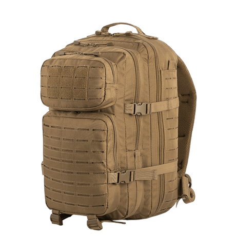 M-Tac Large Assault Pack ryggsekk Laser Cut med MOLLE-system, polstrede skulderstropper, ventilerende membran og glidelåslommer.