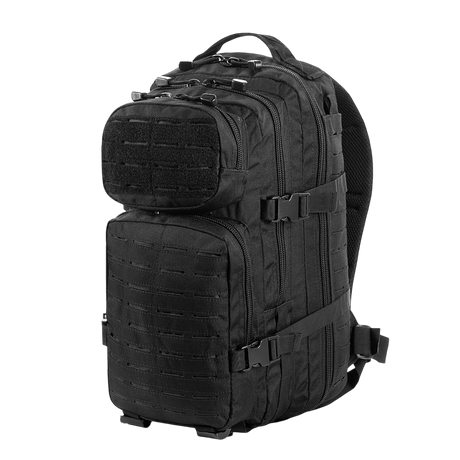 M-Tac Assault Pack Laser Cut-ryggsekk med MOLLE-system og justerbare stropper, perfekt for bybruk eller fotturer.