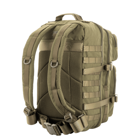 M-Tac Large Assault Pack ryggsekk med polstrede skulderremmer og MOLLE-system, sett bakfra.