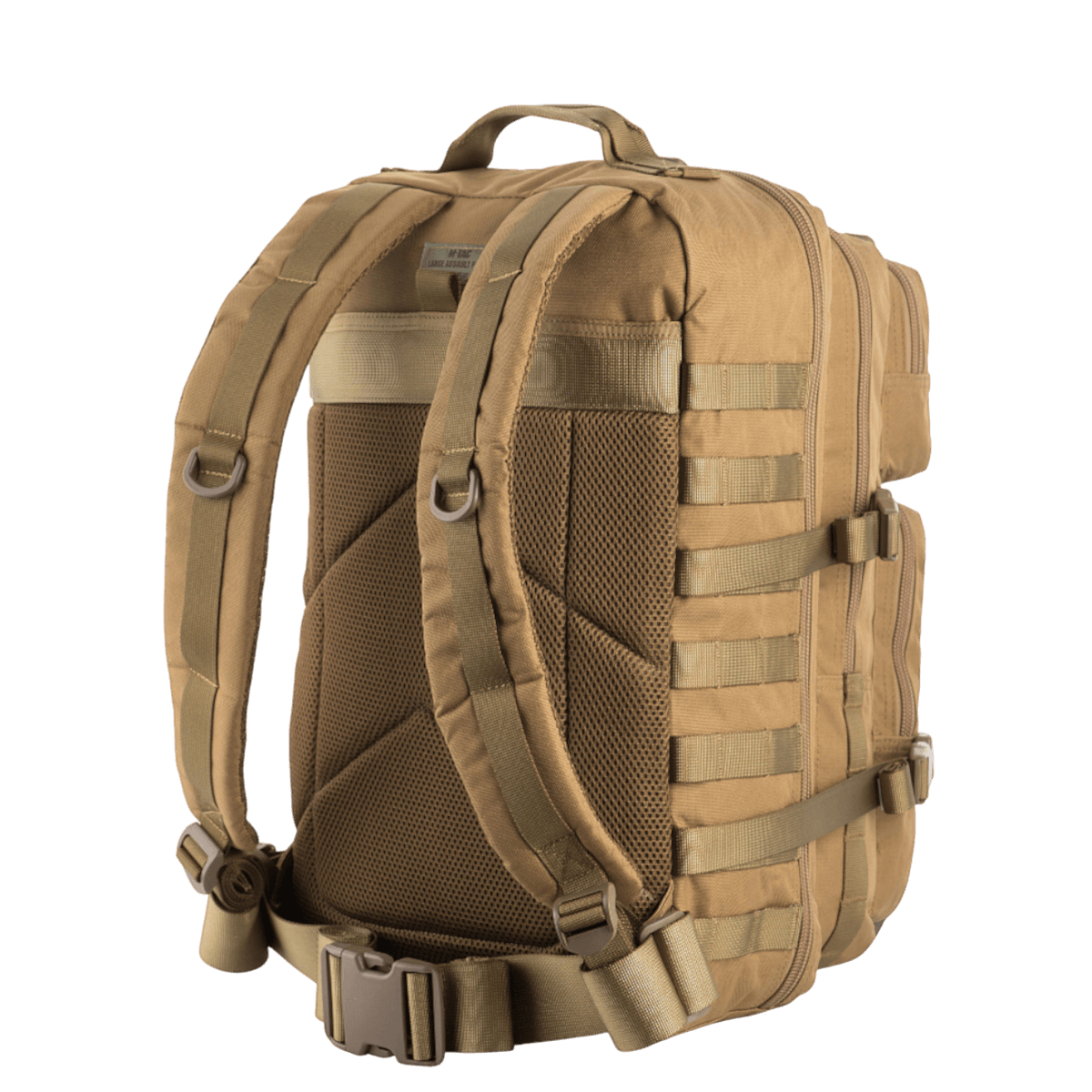 M-Tac Large Assault Pack Rygsæk med MOLLE-system, justerbare polstrede stropper, velegnet til bybrug og vandreture.