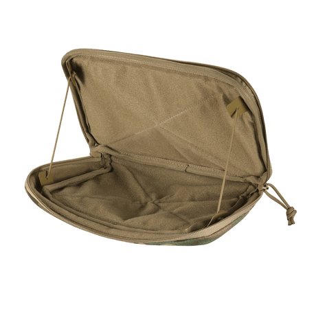 M-Tac Admin Pouch Large Elite i åpen posisjon, viser romslig interiør for taktisk oppbevaring og velcro-vegger for modulfeste.