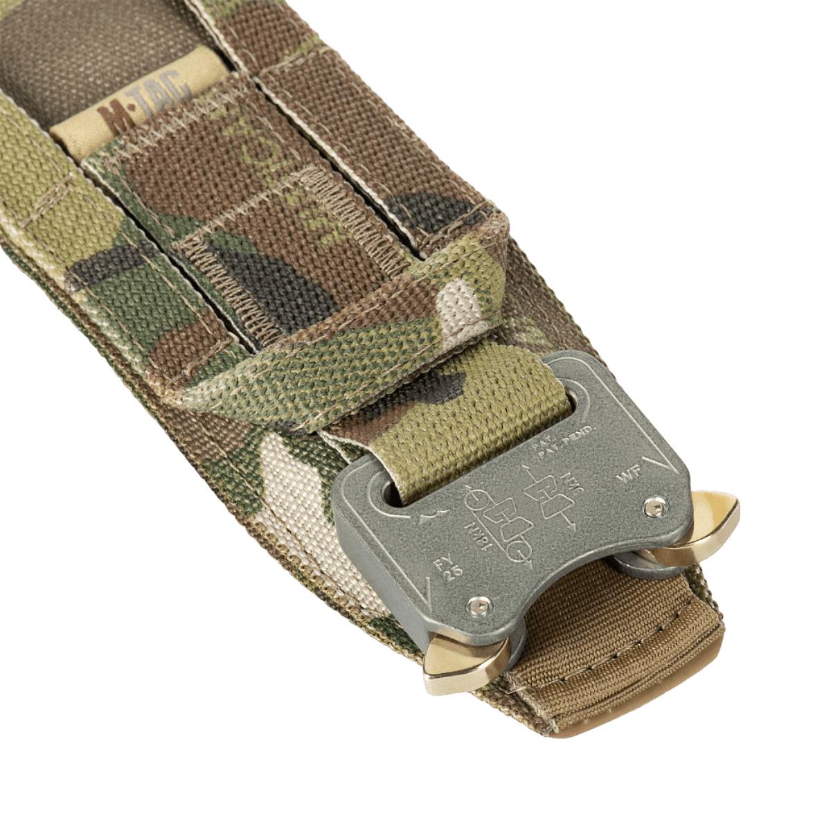 M-Tac Range Bælte Cobra Buckle Gen.IV i camoflage design, ideel til taktisk og militær brug med forstærket Tegris-komposit bælte.