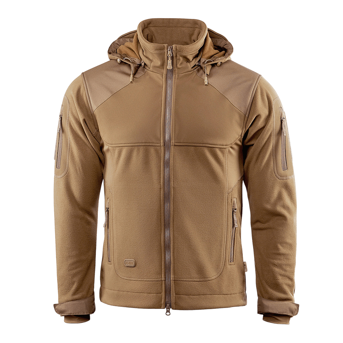 M-Tac Norman Windblock Fleecejakke i beige med Softshell-indlæg, optimal til koldt vejr, yderlag eller mellemlag, åndbar og varm.