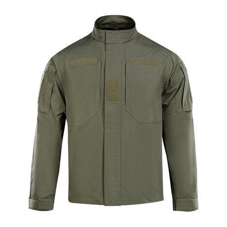 M-Tac Jakke Patrol Flex i taktisk design med lommer og velcro, ideel til praktisk brug, ståkrave, YKK lynlås, olivengrøn farve.