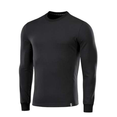 M-Tac Pullover 4 Seasons i svart med rund hals og lange ermer, laget av 95% bomull og 5% elastan, egnet for hverdag og taktisk bruk