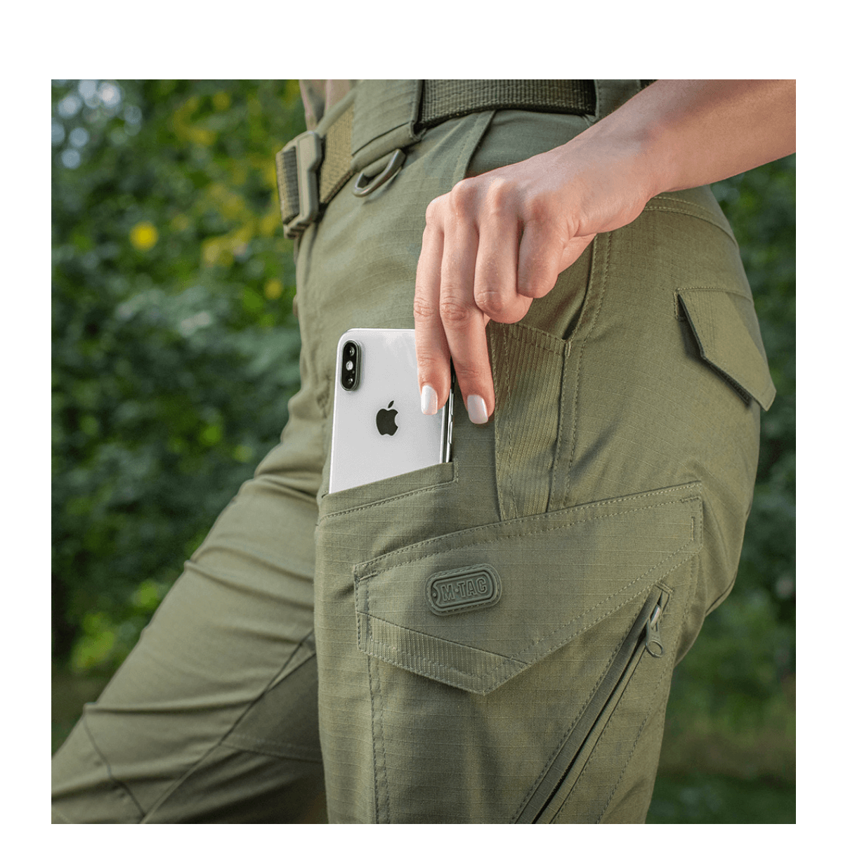 M-Tac Bukser Aggressor Dame Flex i grøn med praktisk lomme, ideelle til træning, skydning, arbejde og rejser, lavet af Teflon-impregneret materiale.