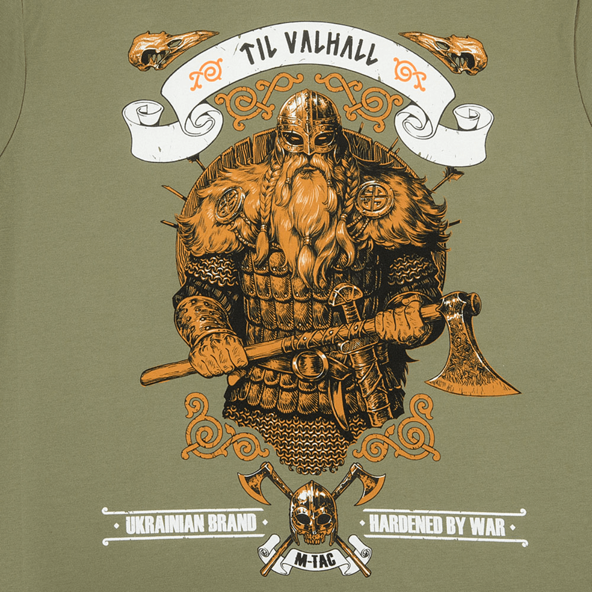 M-Tac T-shirt Viking featuring a fierce Viking with an axe and 'Til Valhall' text, embodying courage and warrior spirit.