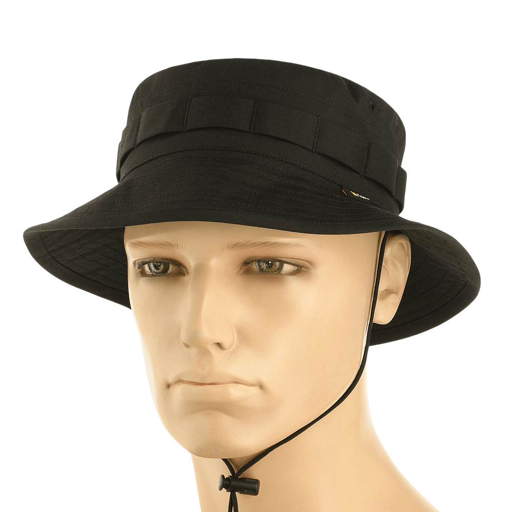 Sort M-Tac Panama Rip-Stop hat med skygge og snor til sikkerhed i vinden. Inspireret af Boonie-model, fremstillet i ripstop materiale.