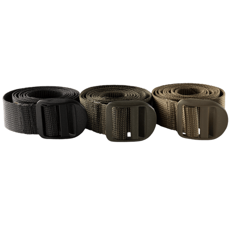 M-Tac Kompressionsrem i tre farver, et praktisk utility-bælte til rygsække, fremstillet i holdbart 100% nylon, ideel til vandreture.