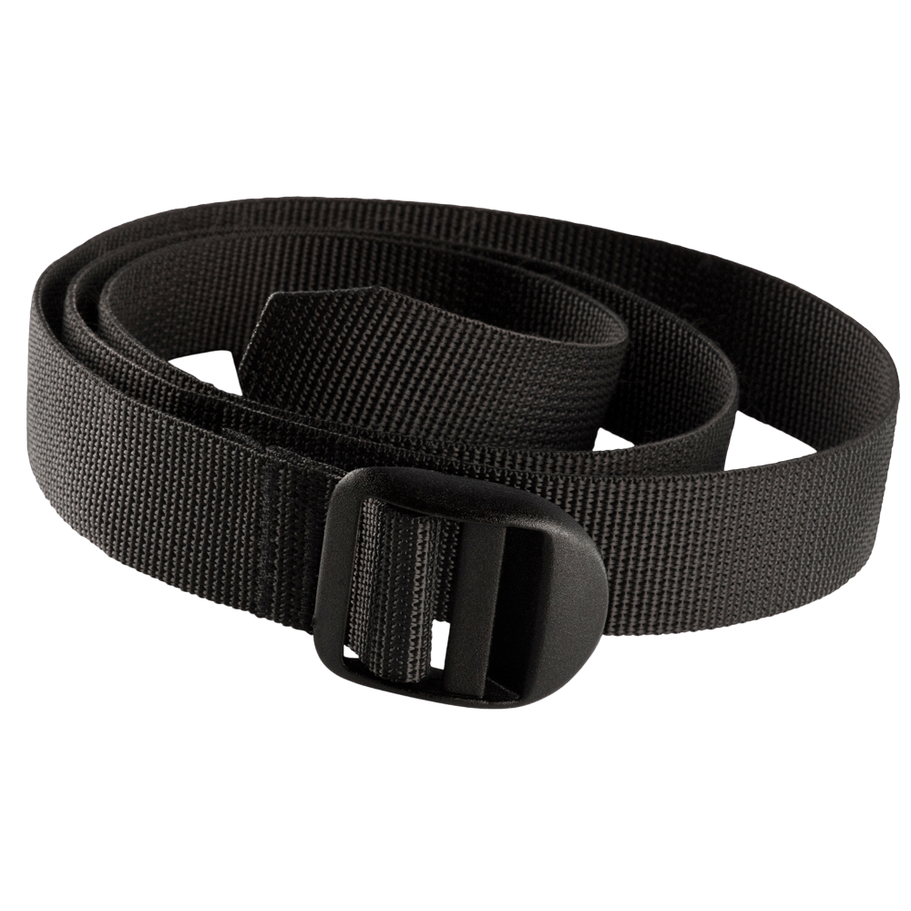 M-Tac Kompressionsrem utility-bælte i sort nylon, perfekt til at fastgøre ekstra udstyr på rygsække ved vandreture eller militærbrug.