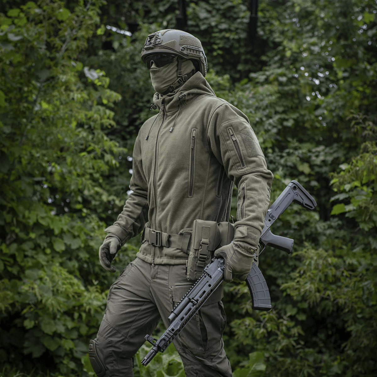 M-Tac Division Gen.II Windblock Fleecejakke til militære opgaver, grønt tekstil, perfekt til koldt vejr og beskyttelse mod vind