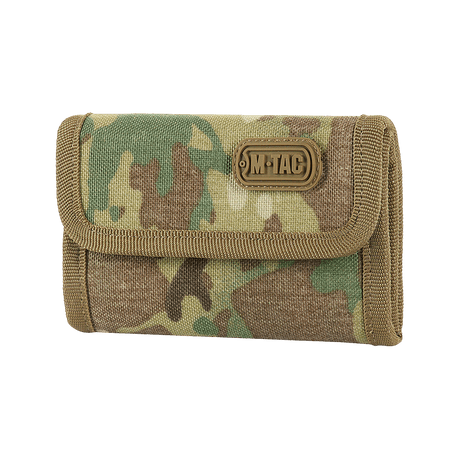 M-Tac Pung Elite Gen.II i robust Cordura 500D, kompakt design med lommer for kort og kontanter, camouflage-mønster, M-Tac-logo.