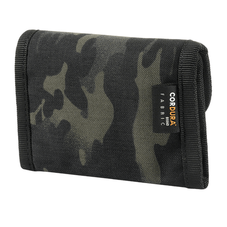 M-Tac Pung Elite Gen.II i svart kamuflasje med Cordura 500D-materiale, kompakt design for kontanter og kort, sett bakfra.