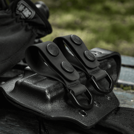 M-Tac Sæt af 2 – Duty Belt Keepers til fastgørelse af politibælte, sorte med D-ringe, robust og taktisk design