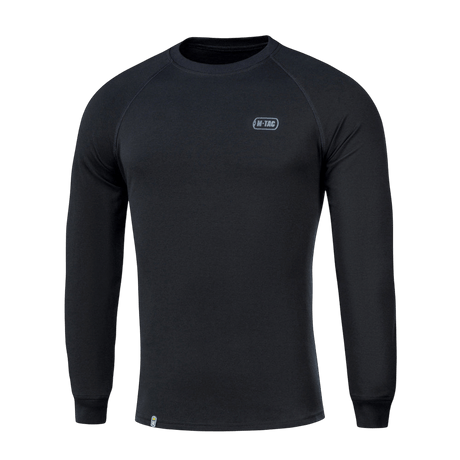 Svart M-Tac Raglan Athlete sweatshirt med raglanermer og rund hals, ideell for sport og hverdagsbruk, laget av bomull og elastan.