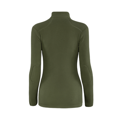 M-Tac Sweater Nord Fleece Polartec Dame i olivengrøn vises set bagfra, lavet af Polartec® 200 Series fleece med stand-up krave og lange ærmer.