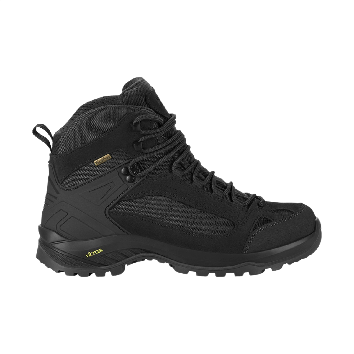 M-Tac Taktiske Demi-Season Støvler Pro Line i sort med Vibram-sål, perfekt til taktiske opgaver og vandring, slidstærk og komfortabel.