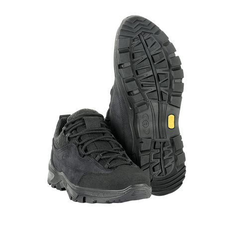 M-Tac Tactical Sneakers Patrol R Vent i slidstærkt læder og 3D-mesh, ideelle til trekking og outdoor-aktiviteter, med skridsikker sål.