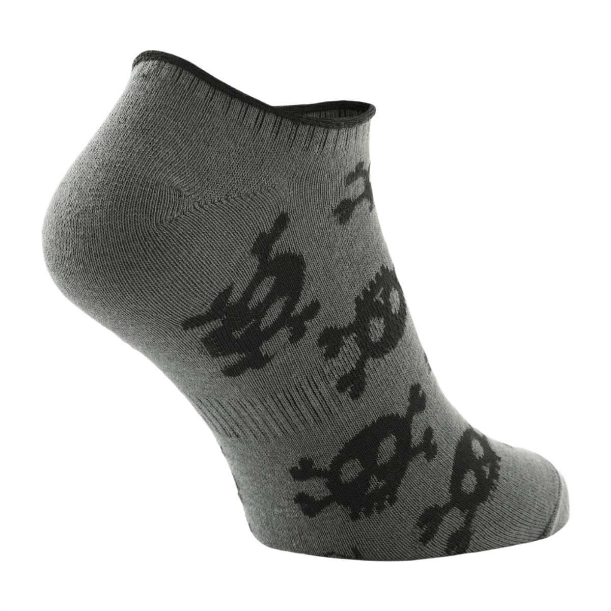 M-Tac Let Sommersokker Pirate Skull i grå med dødningehoveder design, ergonomisk pasform til løb og udendørs aktiviteter i varmt vejr.