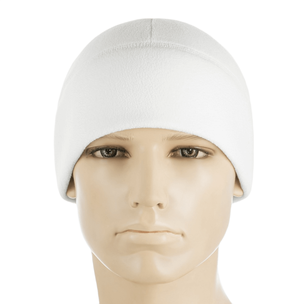 M-Tac Watch Cap Elite Fleece Beanie Hat i hvid med low-profile design til vinteraktiviteter og taktisk brug, materiale 100% polyester.