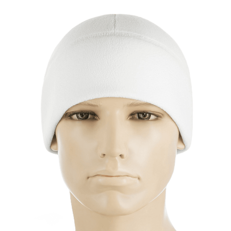 M-Tac Watch Cap Elite Fleece Beanie Hat i hvid med low-profile design til vinteraktiviteter og taktisk brug, materiale 100% polyester.