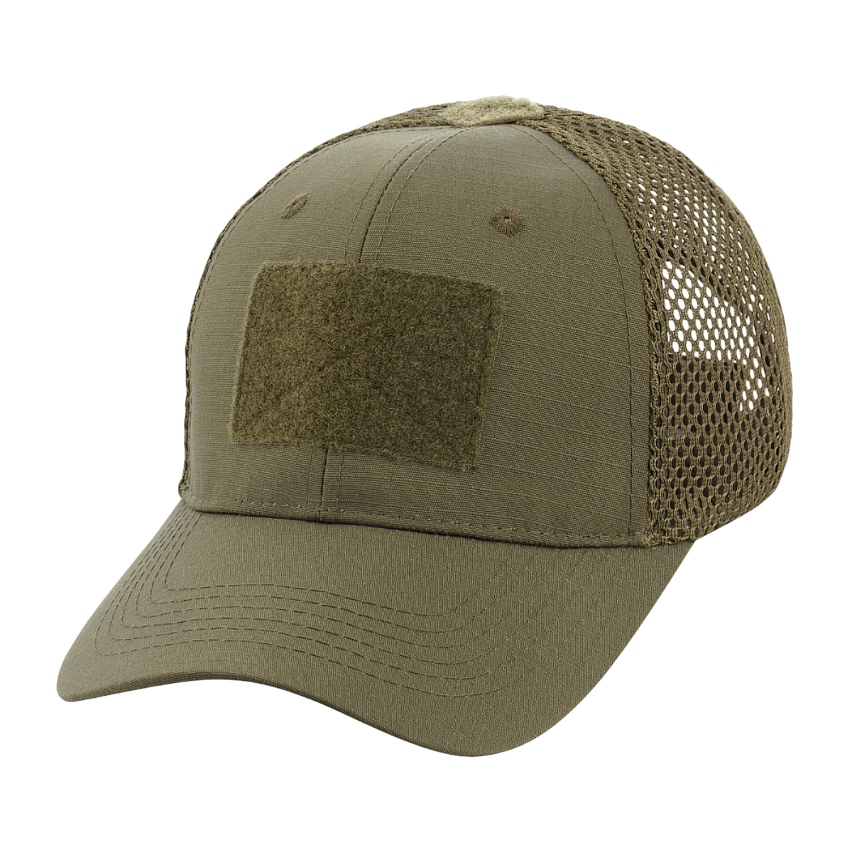 M-Tac Mesh Flex Ripstop Baseball Cap med Velcro i grøn med mesh-paneler og Velcro-front, ideel til sommer og taktisk brug.