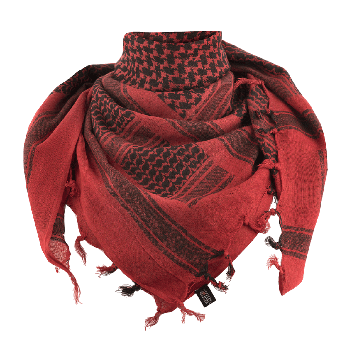 M-Tac Shemagh Tørklæde i rød med klassisk arabisk design, 100% bomuld, beskytter mod sol, sand og vind, velegnet til udendørs og taktisk brug.