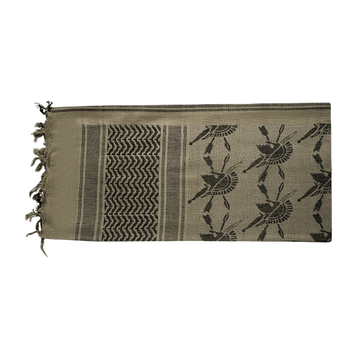 M-Tac Shemagh Tørklæde Spartan i bomuld, designet med Spartans-tema, beskytter mod sol, sand og vind. Taktisk og militær brug.