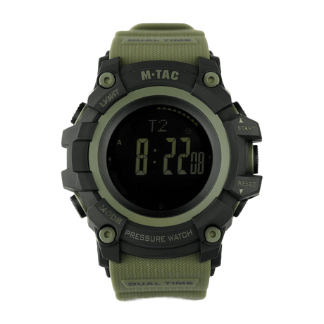 M‑Tac Taktisk Adventure-ur med mange funksjoner, robust urkasse i polykarbonat, altimeter, barometer, termometer, vannavvisende design