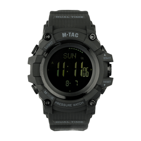 M‑Tac Taktisk Adventure-klokke med barometer, kompass og pedometer, vannavvisende polykarbonatklokke, ideell for friluft og militærbruk.