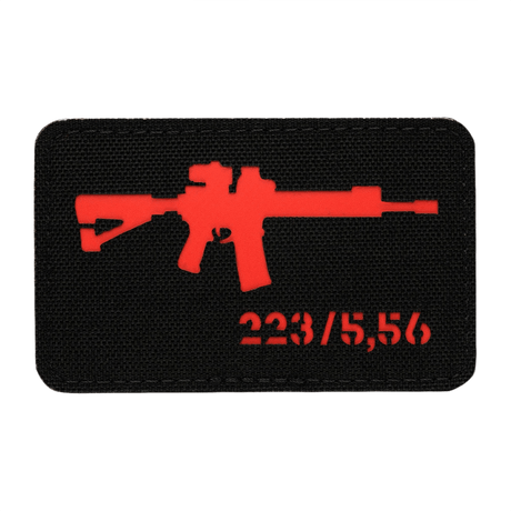 M-Tac AR-15 223/5,56 Laser Cut-patch med Velcro på svart Cordura-bakgrunn, designet for militær og friluftsbruk, 80 x 50 mm.