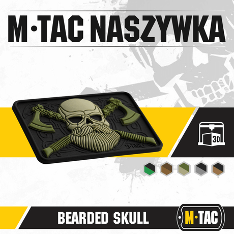 M-Tac Bearded Skull 3D PVC-patch med Velcro-feste og holdbart design, perfekt for militært og utendørs bruk.