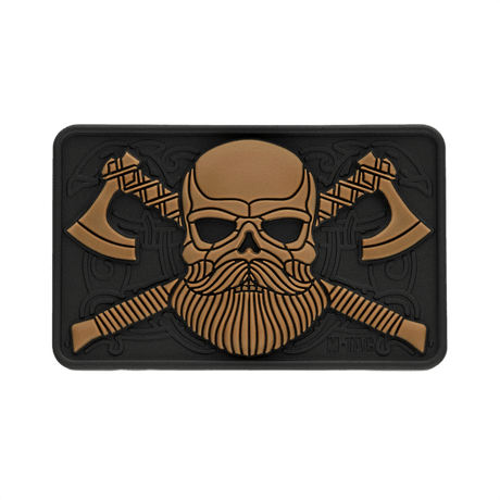 M-Tac Bearded Skull 3D PVC-patch med 3D skjeggete design og to krysslagte økser i slitesterk PVC-gummi for taktisk bruk og utendørsaktiviteter.