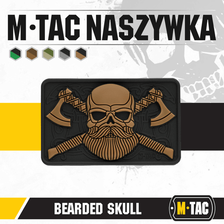 M-Tac Bearded Skull 3D PVC-patch med skjeggete kranium-design, Velcro-feste for klær eller gear i holdbart PVC-materiale, 80 x 50 mm.