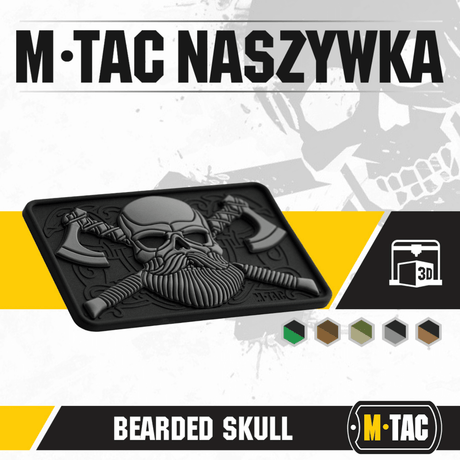 M-Tac Bearded Skull 3D PVC-patch med skjeggete kranium-motiv for taktisk bruk med Velcro-feste, holdbar for militært bruk.