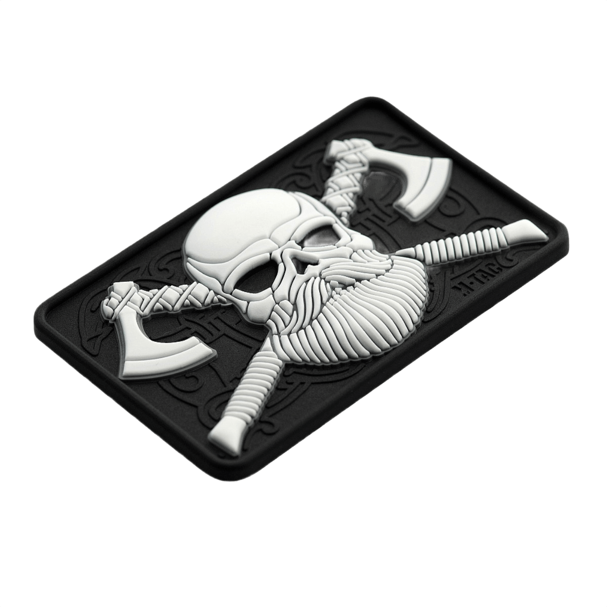 M-Tac Bearded Skull 3D PVC Patch med skægget kranium, Velcro fastgørelse, taktisk use til militær og outdoor, 80x50 mm, slidstærk PVC.