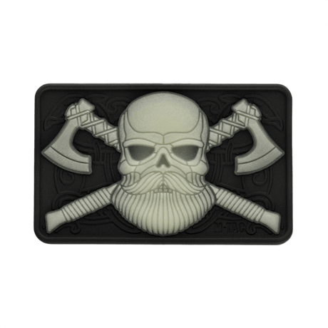 M-Tac Bearded Skull 3D PVC-patch med skjeggete skalle-design, Velcro-feste, taktisk morale-patch, slitesterk, for militær og utendørs bruk, 80x50mm.