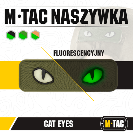 M-Tac Cat Eyes 3D PVC-patch med lysreflekterende 3D-design og Velcro, ideell for militær og outdoor, 80 x 25 mm.